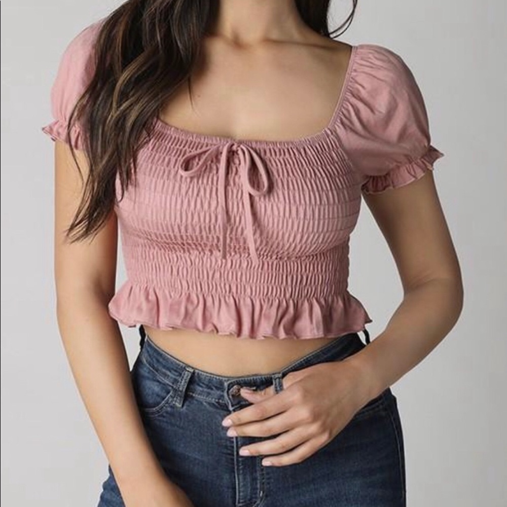 Dusty Rose-crop top with tie detail